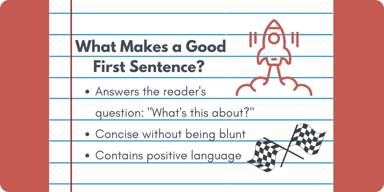 graphic listing characteristics of a good first sentence