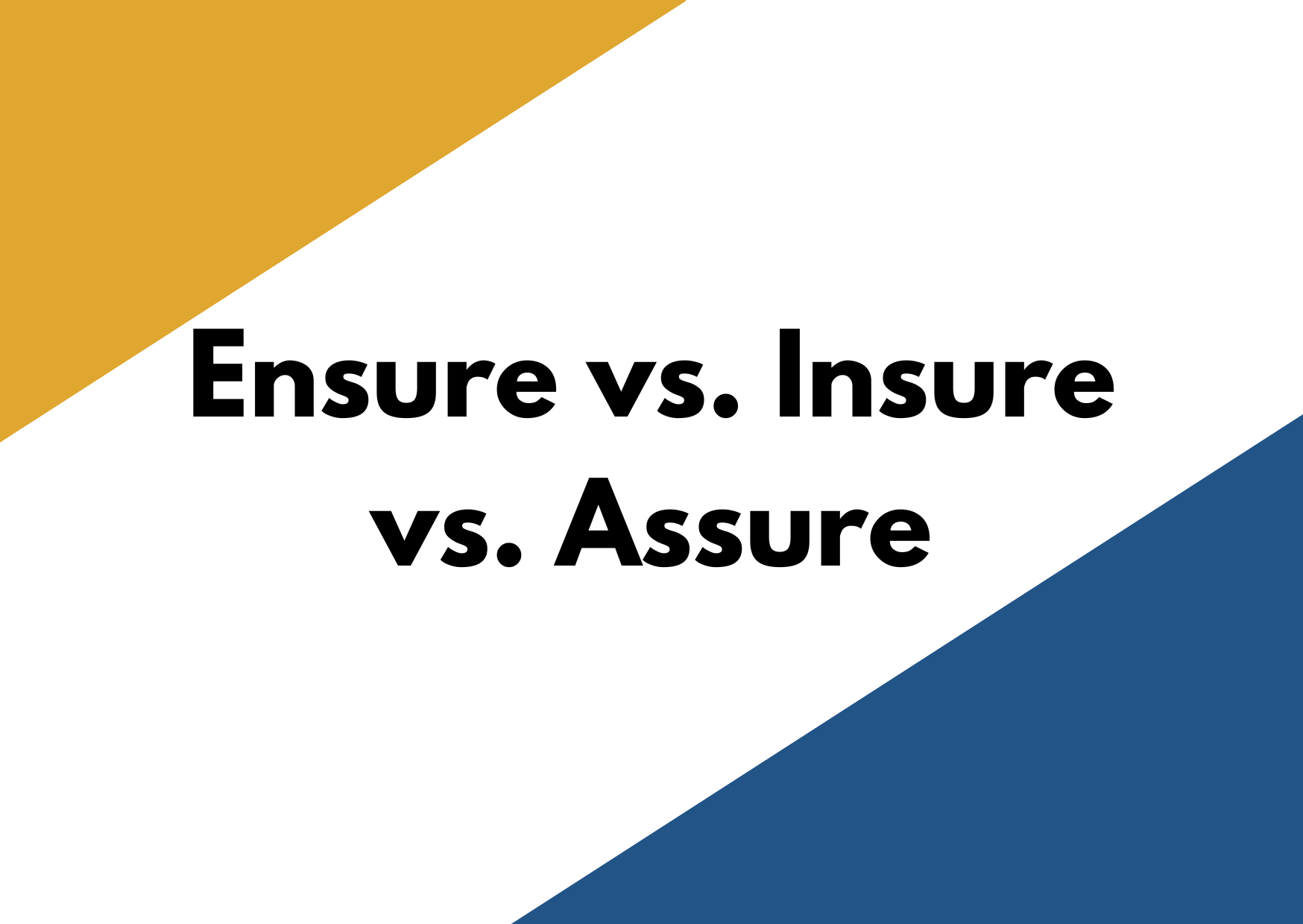 A White, Yellow and Blue background with the words "Ensure vs. Insure vs. Assure"