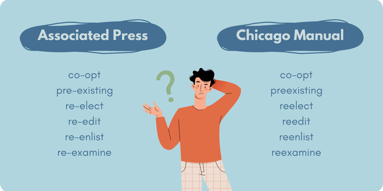 graphic listing the correct hyphen usage in the associated press and Chicago manual style guides