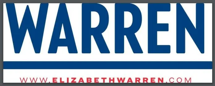 A campaign sign for Elizabeth Warren