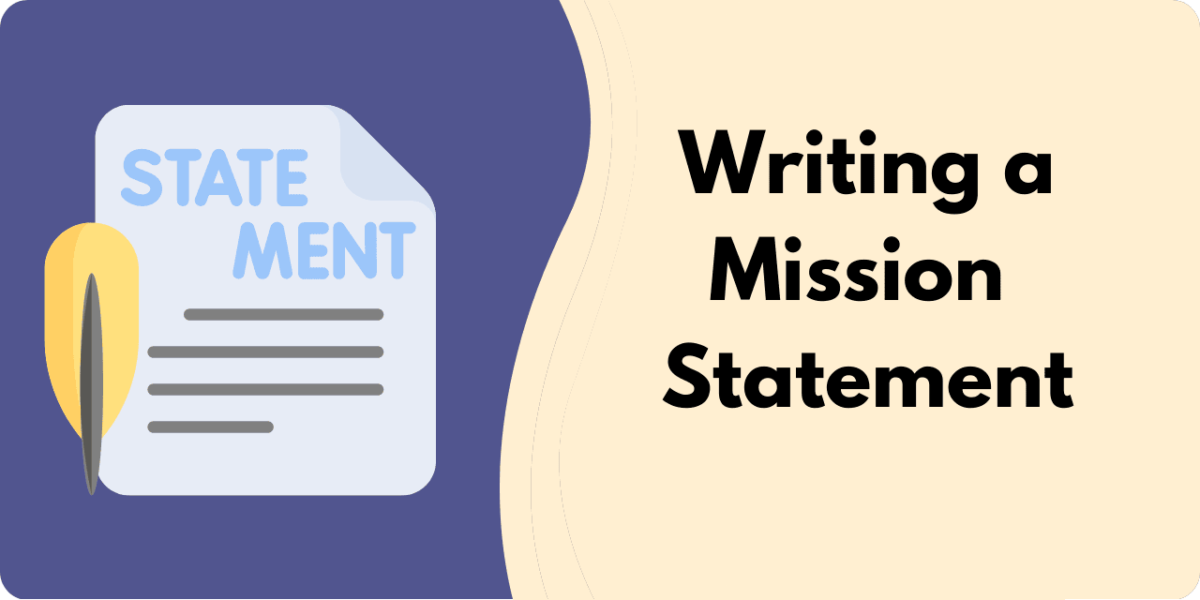 Graphic of a mission statement and the words "writing a mission statement"