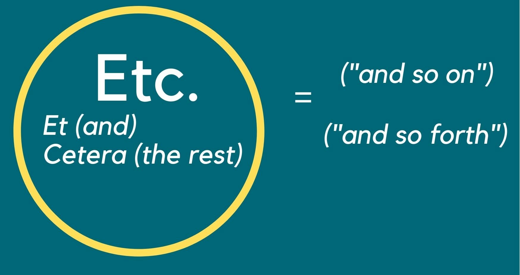 Explaining Etc. (et (and) cetera (the rest) to mean "and so on" and "and so forth"