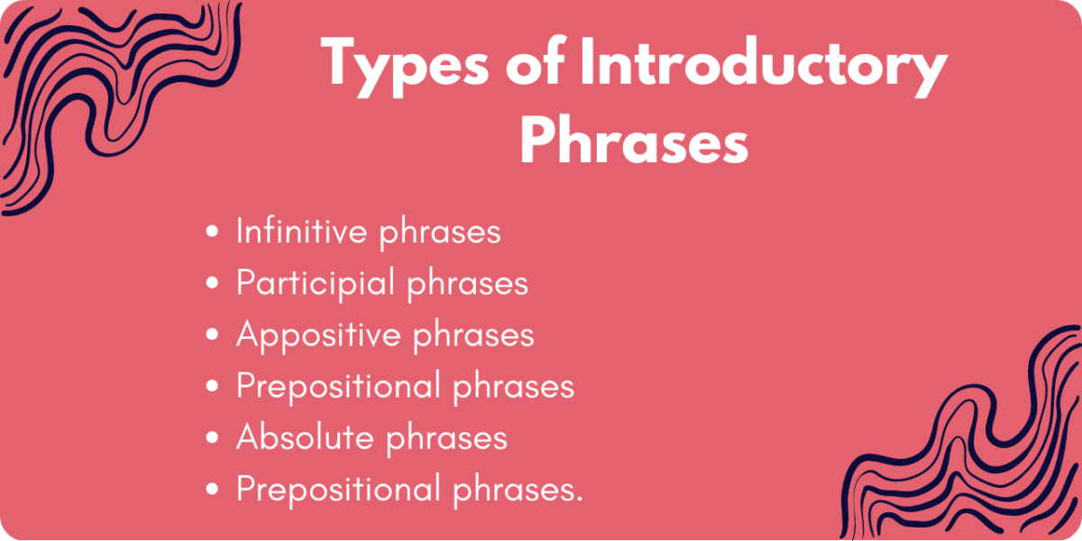 Graphic listing types of introductory phrases.