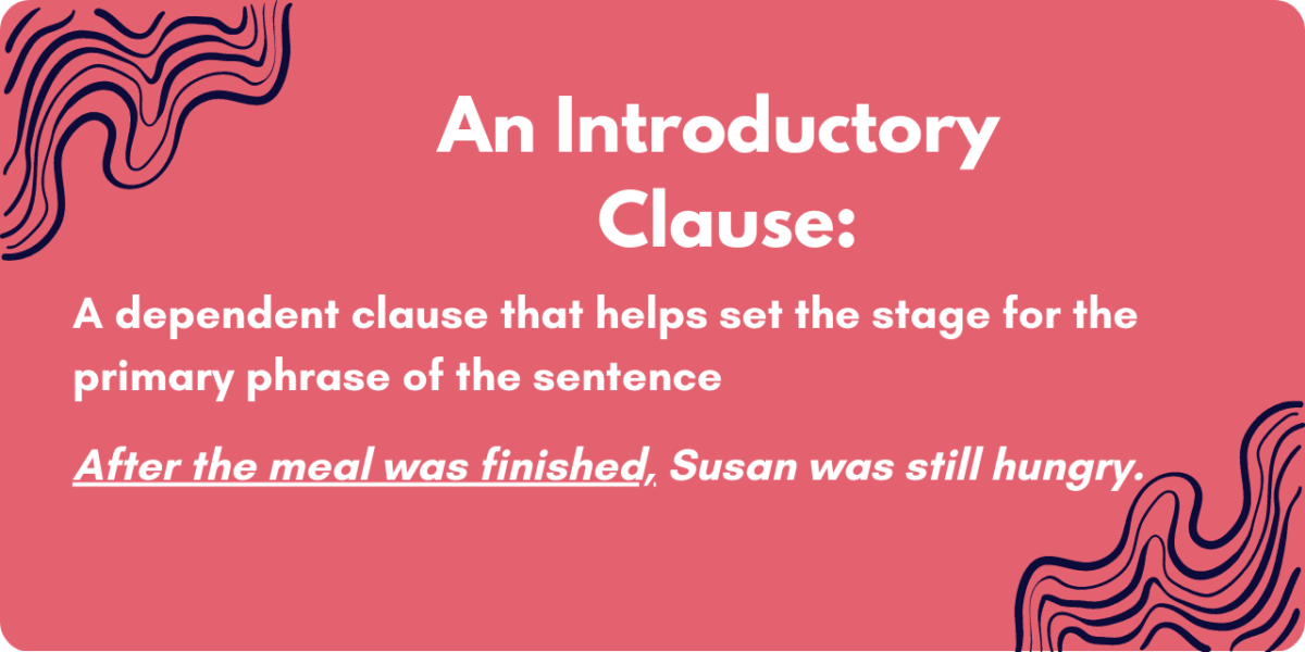 A graphic summarising the definition of an introductory clause.
