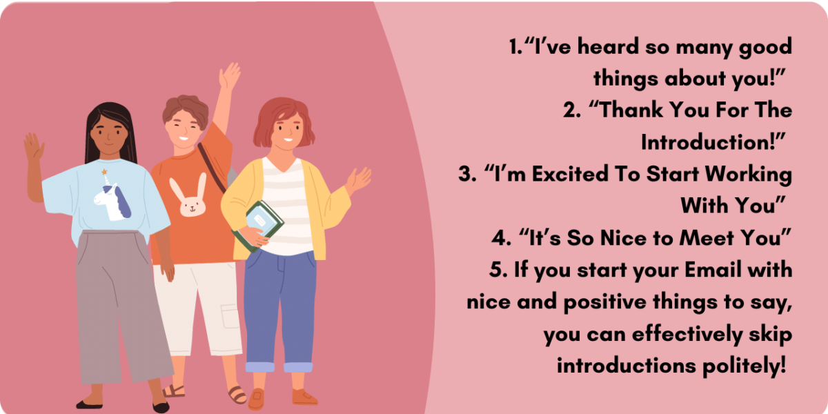 Graphic illustrating five unique ways to say "it's nice to meet you" in an email.