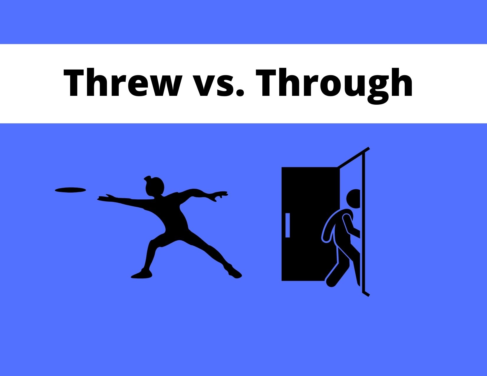 A graphic showing a man throwing a frisbee and a man walking through a door with the words "threw vs. through"