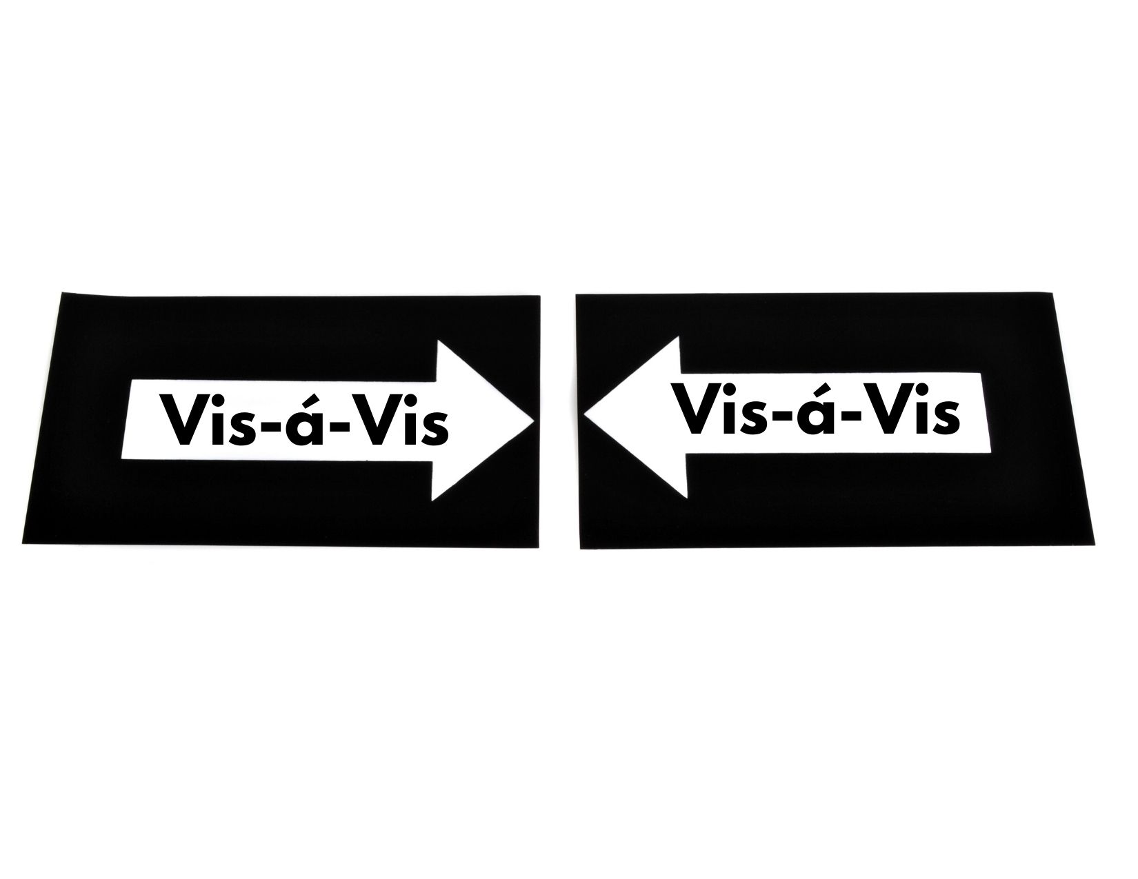 Graphic showing two arrow facing each other with the words Vis a Vis facing the words Vis-A-Vis