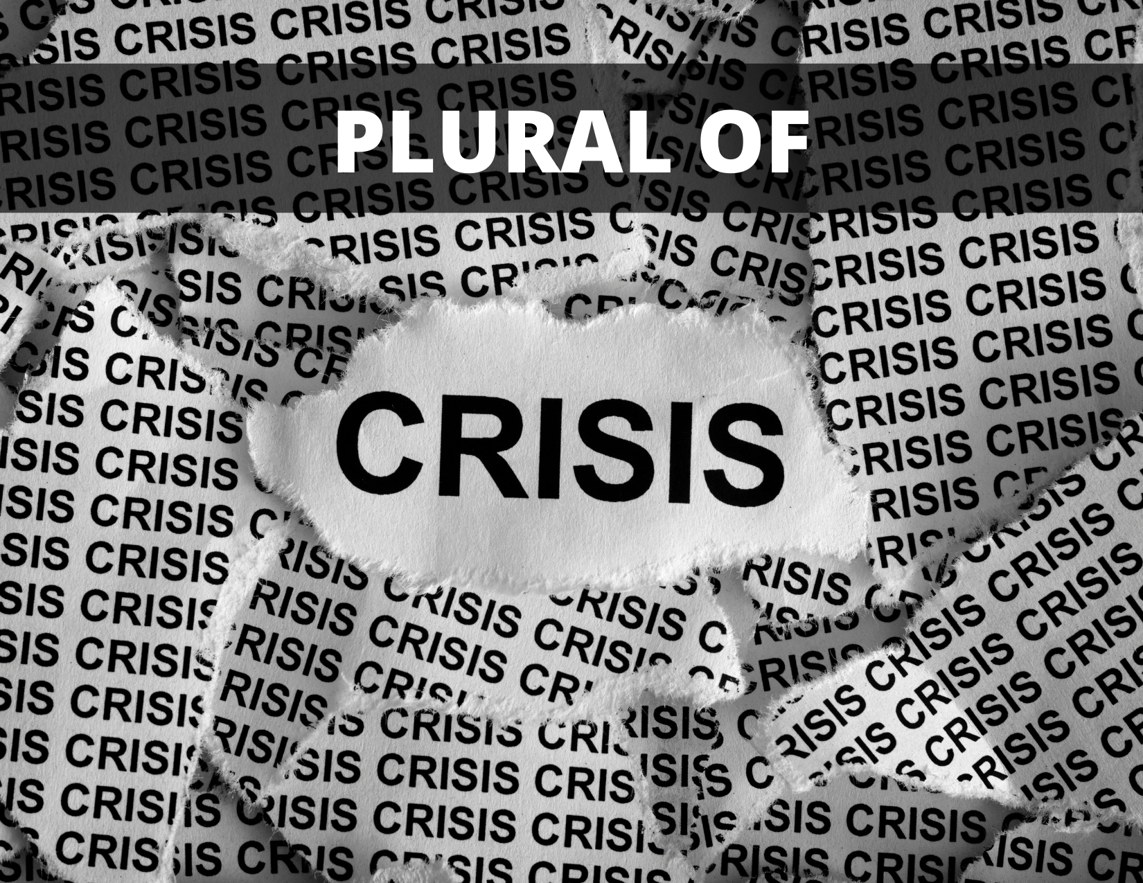 A graphic showing the word "crisis" written multiple times with the words "plural of" above