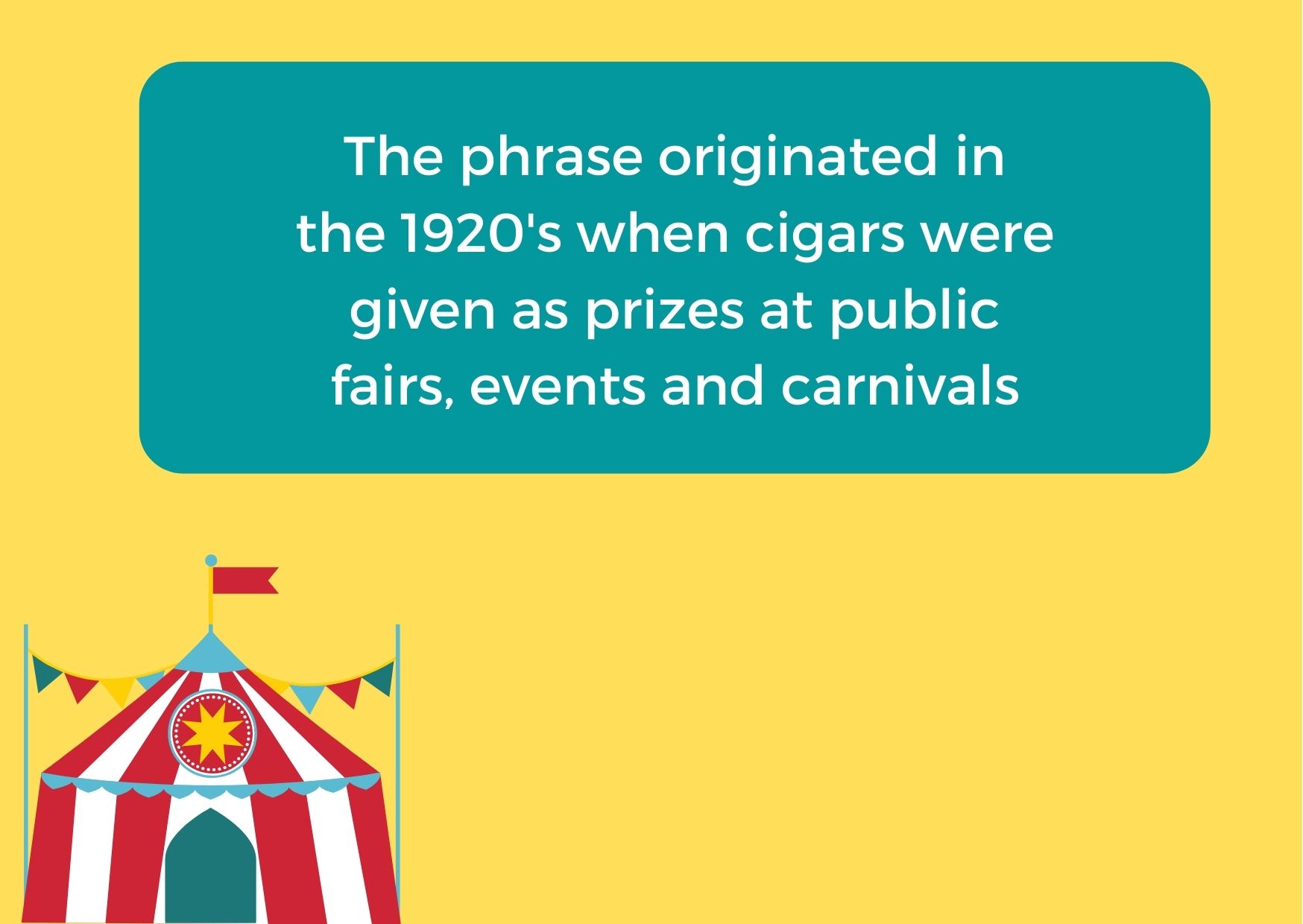A graphic of a carnival with the caption: "The phrase originated in the 1920's when cigars were given as prizes at public fairs, events and carnivals"