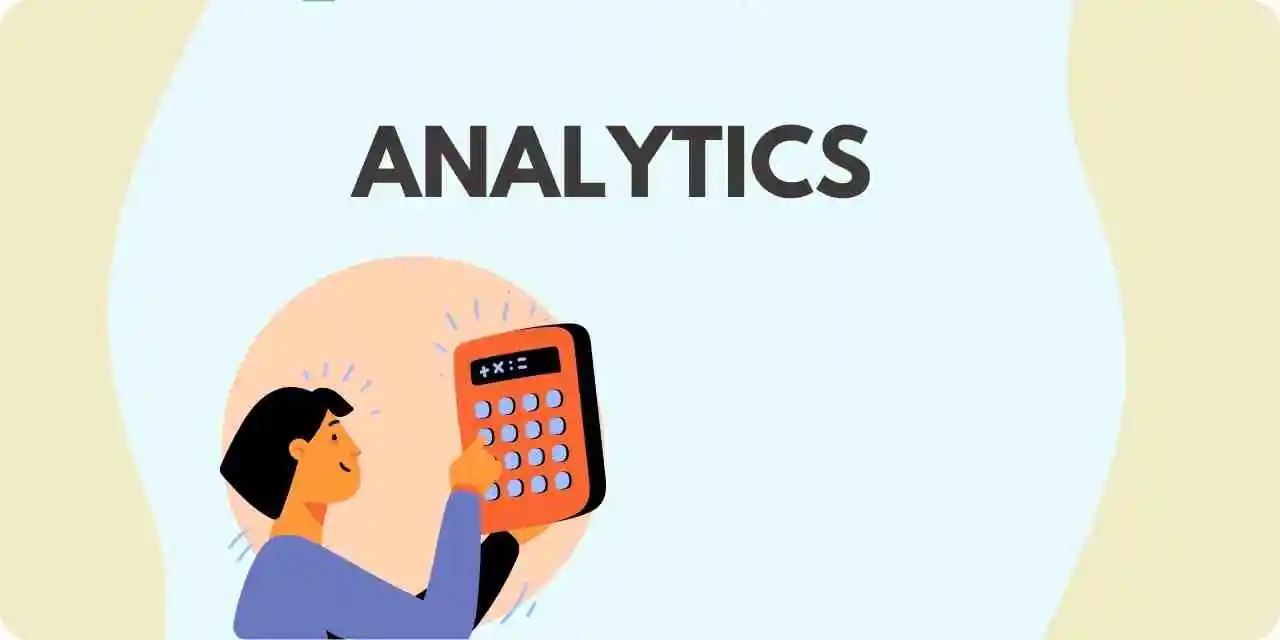 A graphic of a man with a calculator and the word "analytics"